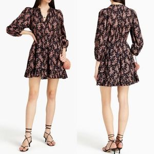 Ulla Johnson Brienne Gathered Floral Cotton Blend Jacquard Black Mini Dress Sz 8